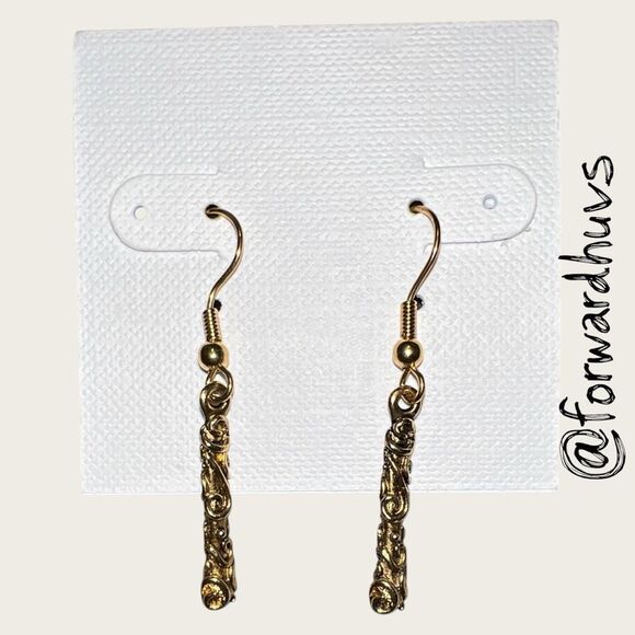 Bundle Sale 3 for $15 | Artisan Earrings – Ornate Gold-Tone Scrollwork - Picture 3 of 6